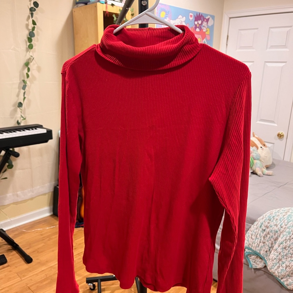 Old Navy Red Ribbed Long Sleeve Turtleneck Tee